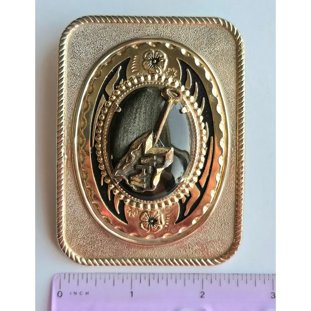 VFW Texas Belt Buckle Brass Gold Tone Veterans of Foreign Wars